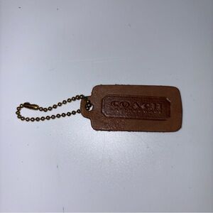Coach New York Brown Leather Fob Bag Charm Hang Tag With Chain